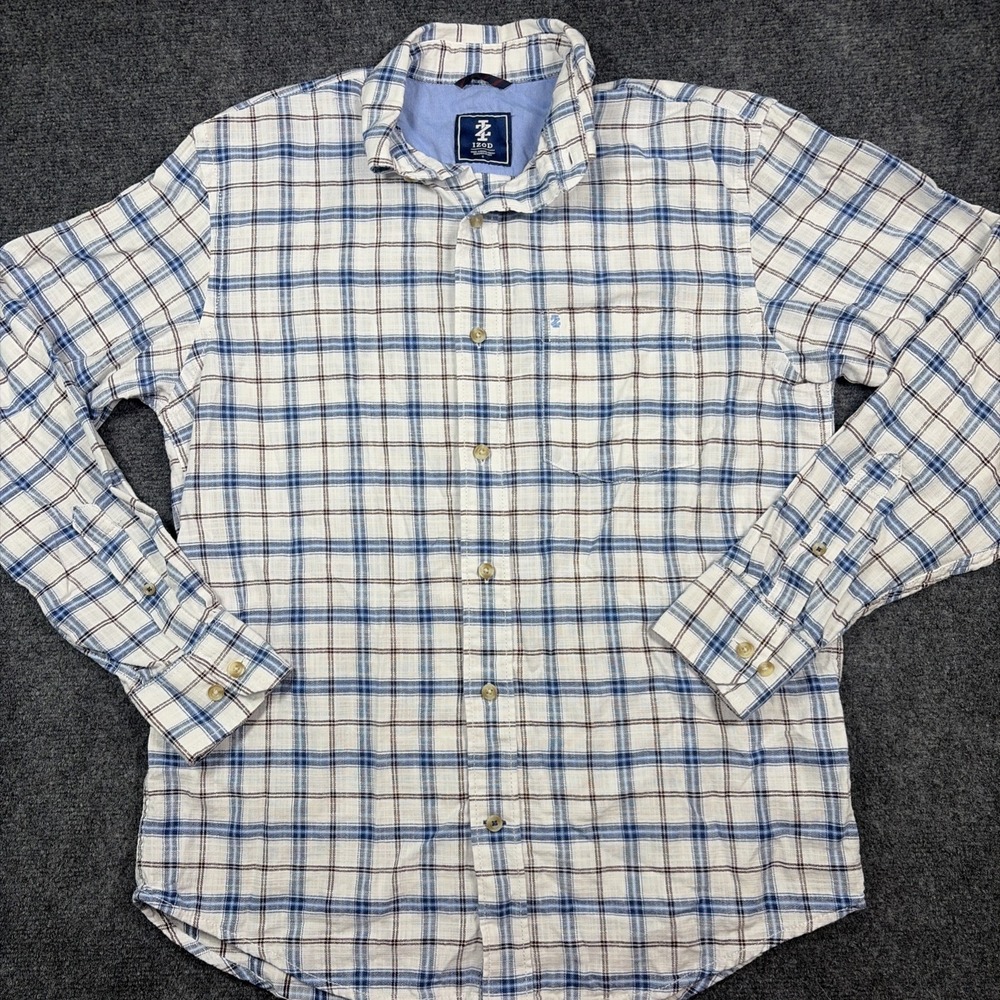 IZOD Shirt Men's Sz S Plaid Cotton Blend Casual/Dress Button Down Long Sleeve